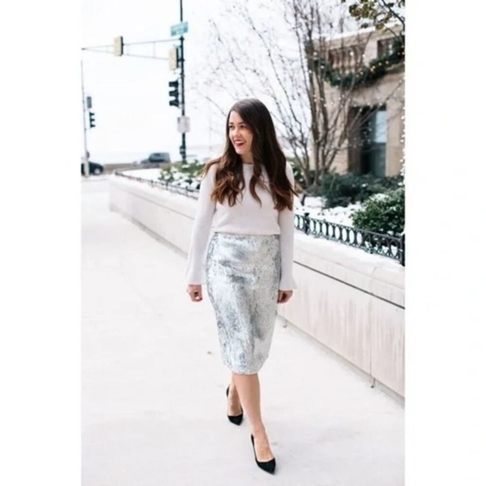 NWT J Crew Sequin Pencil Silver Skirt